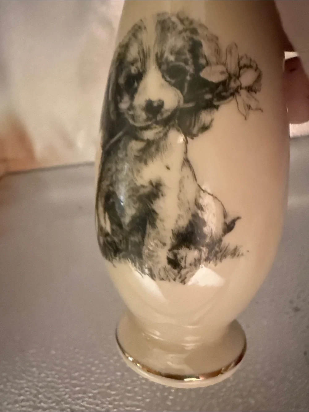 Vintage Small World Greetings Porcelain Bud Vase with King Charles Spaniel